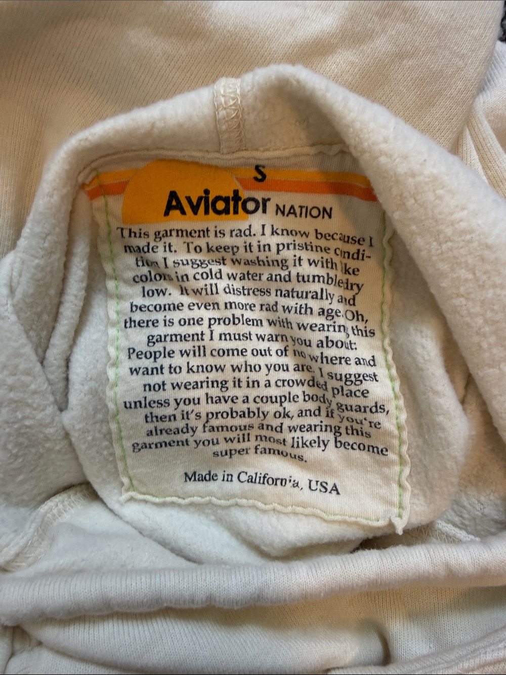 Aviator Nation Ninja Cream Hoodie size S - Picture 4 of 5